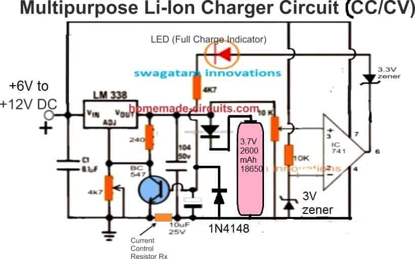 Ficha técnica e funcionamento da bateria 18650 2600mAh 4 Circuito de carregador de corte automático simples (CC/CV) para carregamento de bateria 18650 2600mAh