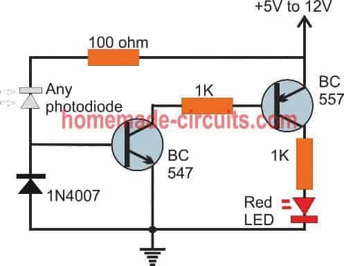 Circuito testador de controle remoto 2 Usando um circuito de dois transistores