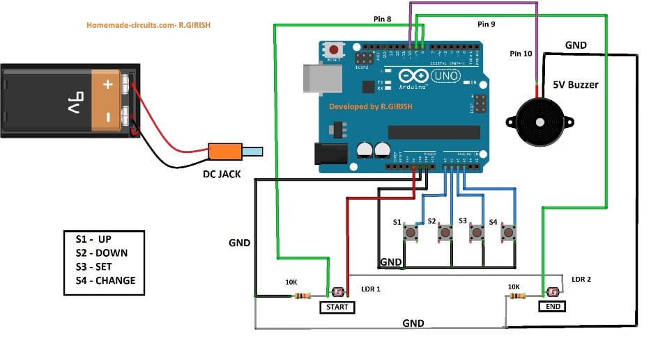 Circuito Detector de Velocidade de Veículos para Polícia de Trânsito 6 Detalhes adicionais da fiação: