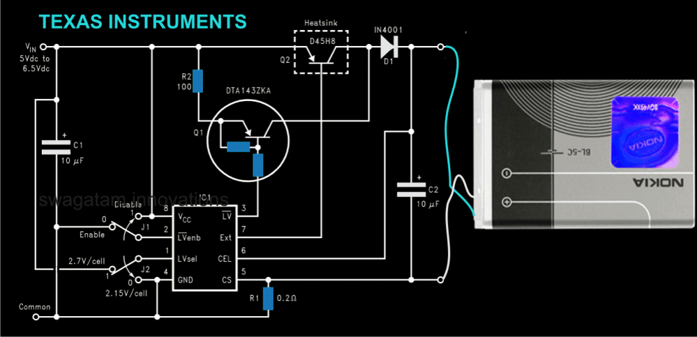 Diagrama de circuito de carregador de bateria de íon de lítio inteligente usando IC LM3622