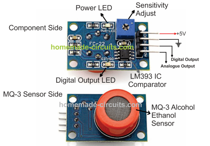 Circuito Medidor Detector de Álcool usando o Módulo Sensor MQ-3 6 Pinagem do módulo