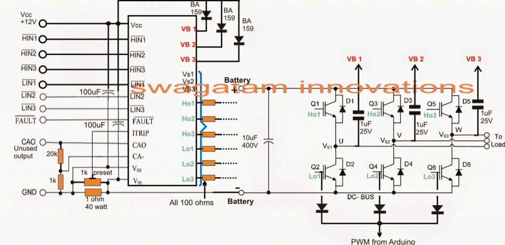 Circuito Inversor de 3 Fases Arduino com Código 15 Usando IC IRS2330
