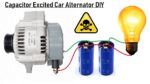 Auto Excite um alternador de carro de 12V com um banco de capacitores DIY – explicação completa, fiação e conexão