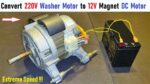 Faça o motor DC magnético de 12V do antigo motor da máquina de lavar 220V AC (motor universal) com bateria UPS