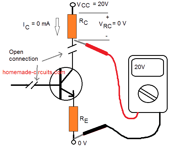 Como solucionar problemas de circuitos de transistores (BJT) corretamente 6 Verificando as conexões de loop aberto do BJT