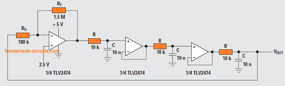 Circuitos osciladores de mudança de fase - Wien-Bridge, Buffered, Quadrature, Bubba 14 Oscilador de deslocamento de fase em buffer