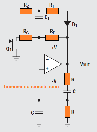 Circuitos osciladores de mudança de fase - Wien-Bridge, Buffered, Quadrature, Bubba 8 Circuito da ponte de Viena
