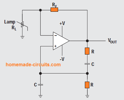 Circuitos osciladores de mudança de fase - Wien-Bridge, Buffered, Quadrature, Bubba 6 Circuito da ponte de Viena
