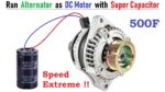 Executar alternador de carro 12v 120 amperes como motor dc sem escova com supercapacitor 500f e controlador BLDC