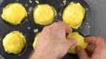 Torres de batata, 5 fatias de presunto e 4 de queijo. Agora só falta o complemento