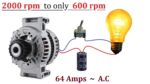 Alternador de carro de 12V 64 A ( 2000 RPM ) convertido para ( 600 RPM ) – sem necessidade de circuito ou transformador