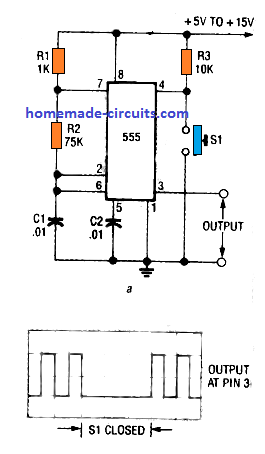 usando o pino 4 reset do IC 555 para interromper a frequência do oscilador