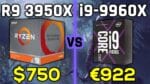 Ryzen 9 3950X versus i9-9960X, i7-9700K e R7 3700X (6 jogos, liquidificador, cinebench, consumo de energia)
