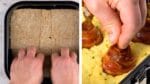 Coloque 5 pães de forma em uma assadeira e cubra com purê de batatas