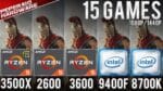 Comparativo – RYZEN 5 3500x vs 1600, 2600, 3600, 9400F, 8700K – 15 Games 1080p / 1440p