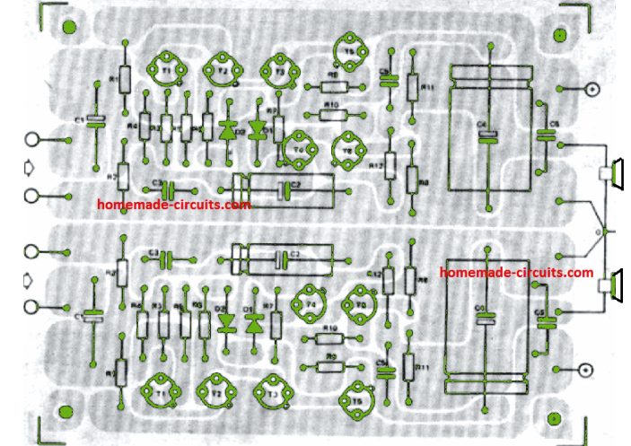 Circuito amplificador estéreo de 5 watts com controles de graves e agudos 16 Design de PCB Estéreo