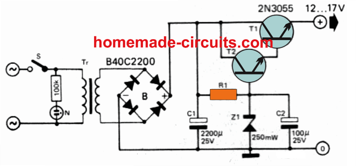 Circuito amplificador estéreo de 5 watts com controles de graves e agudos 18 Circuito de Fonte de Alimentação