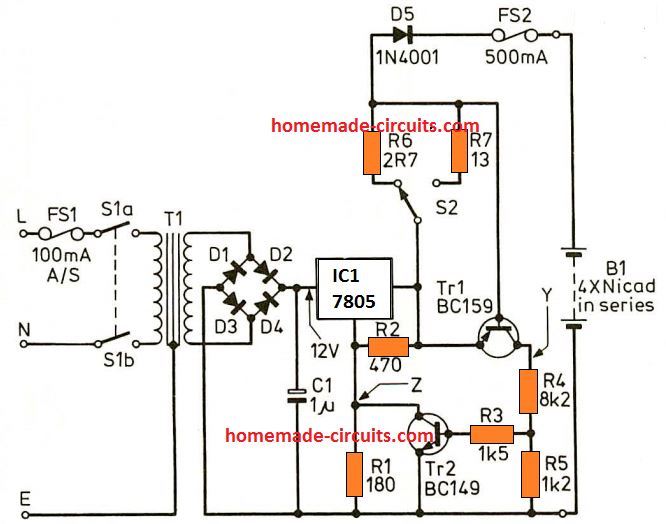 Circuitos para carregar Bateria Recarregável de NI-CD 12 Circuito do carregador NiCad usando controle de corrente automática