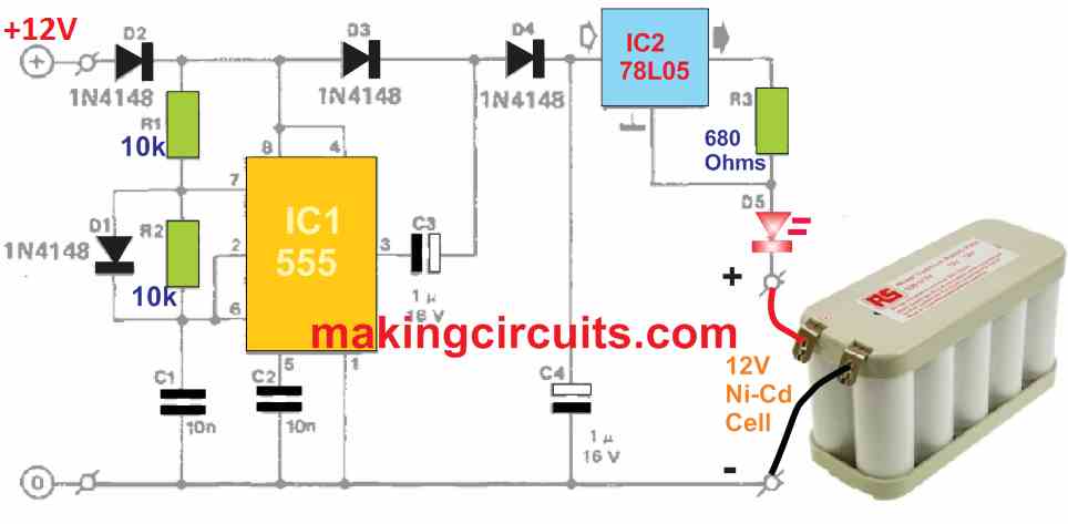 Circuitos para carregar Bateria Recarregável de NI-CD 26 Carregando célula ni-cd de uma fonte de 12V