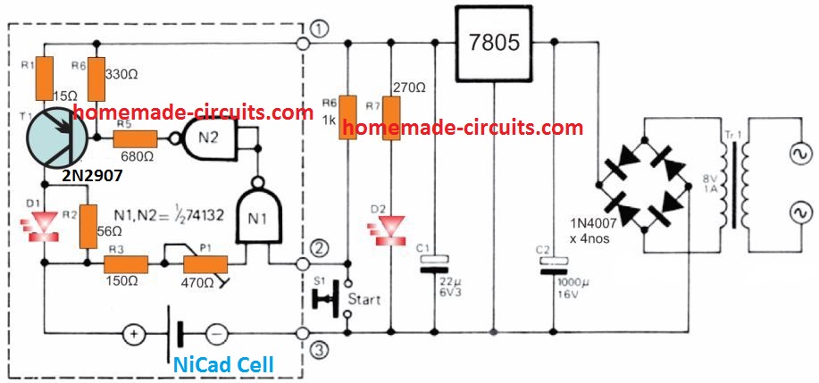 Circuitos para carregar Bateria Recarregável de NI-CD 3 Diagrama do circuito