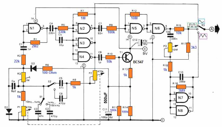 10 circuitos de gerador de função útil bem explicados 31 8) Circuito gerador de função usando um par de IC 4011