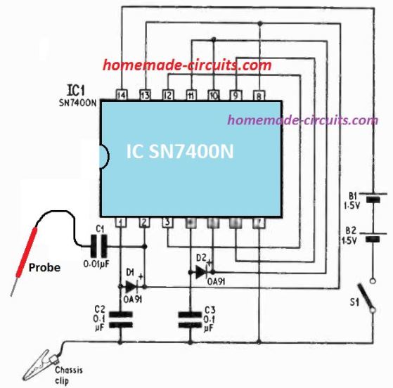 Circuitos injetores de sinal para solução rápida de problemas de todos os equipamentos de áudio 2 1) Usando um único IC 7400