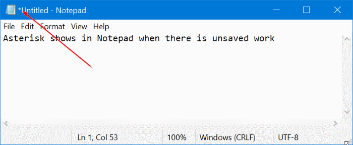 asterisco no bloco de notas no Windows 10 pic1
