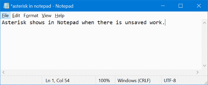 asterisco no bloco de notas no Windows 10 pic2