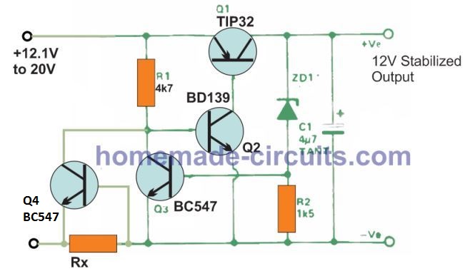 Circuitos reguladores de baixa queda de 5V, 12V usando transistores 6 Proteção contra curto-circuito