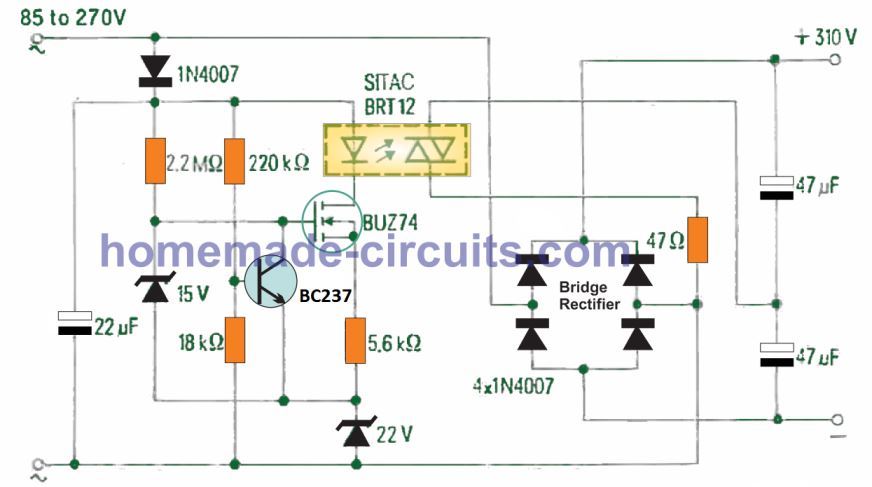 Circuito Conversor de 110 V para 310 V