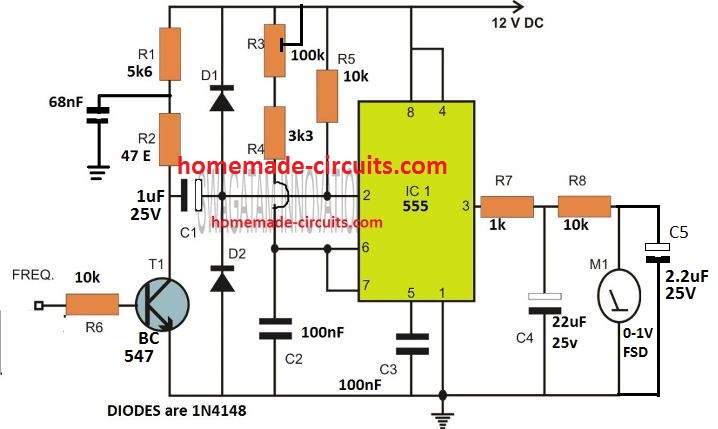 Medidor de frequência simples usando IC 555