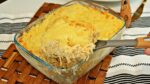 MACARRÃO COM FRANGO AO MOLHO BRANCO GRATINADO DE FORNO