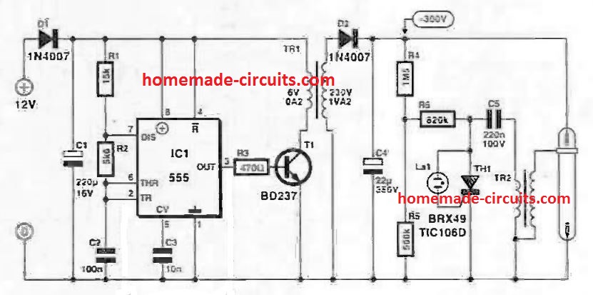 Circuito de controle de luz estroboscópica de xenônio 8 Um estroboscópio simples usando IC 555