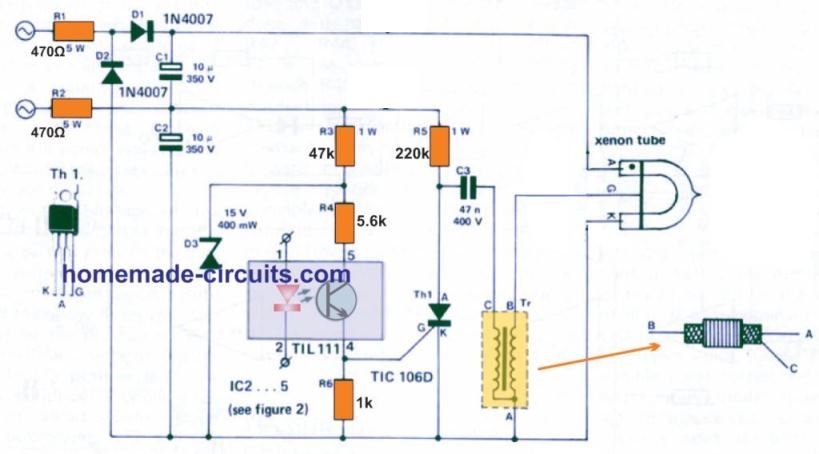 Circuito de controle de luz estroboscópica de xenônio 2 Como o tubo de xenônio é inflamado