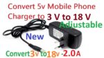 LIGANDO UM ADAPTADOR DE TELEMÓVEL ANTIGO DE 5 VOLTS (TABLET) PARA UMA FONTE DE ALIMENTAÇÃO REGULADA DE 3 – 18 VOLTS