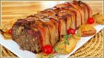 ROCAMBOLE ESPECIAL DE NATAL DE CARNE MOÍDA COM BACON E MAÇÃ