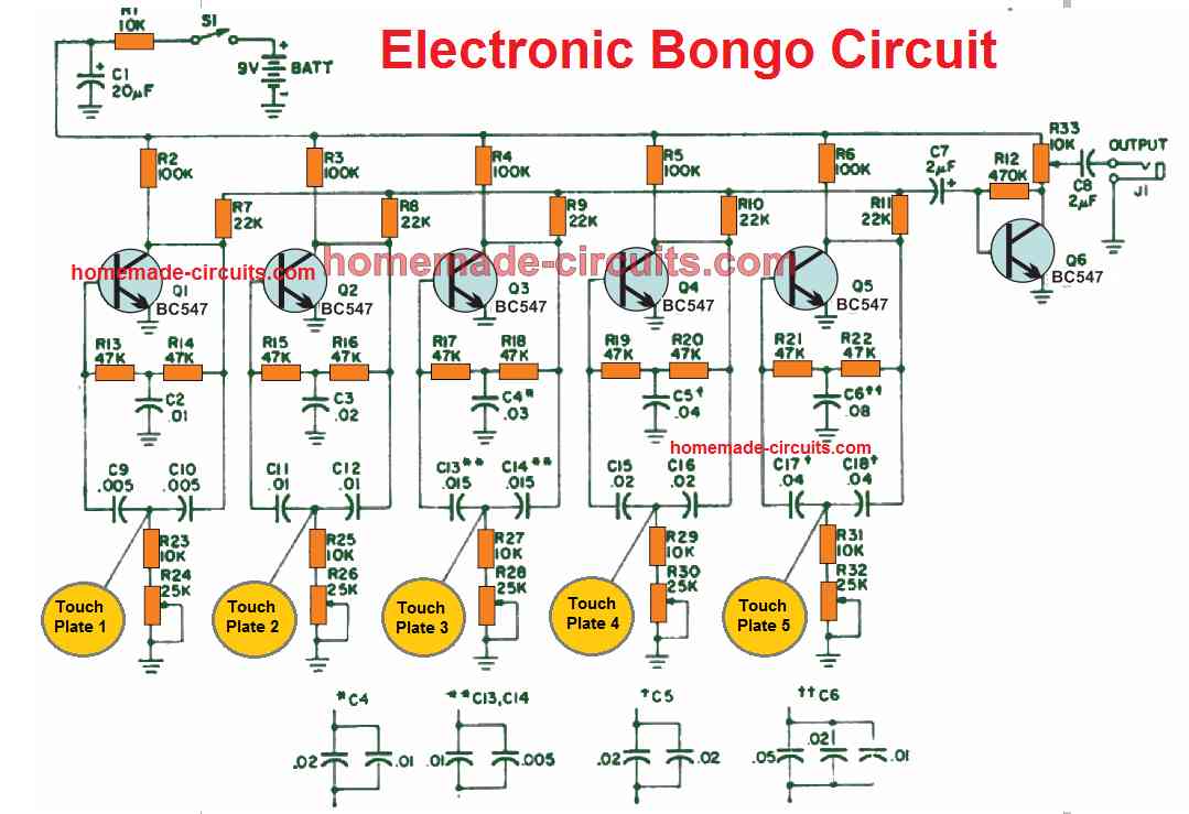 Circuitos de simulador de som de bateria eletrônica 14 Circuito Simulador Eletrônico de Som Bongo