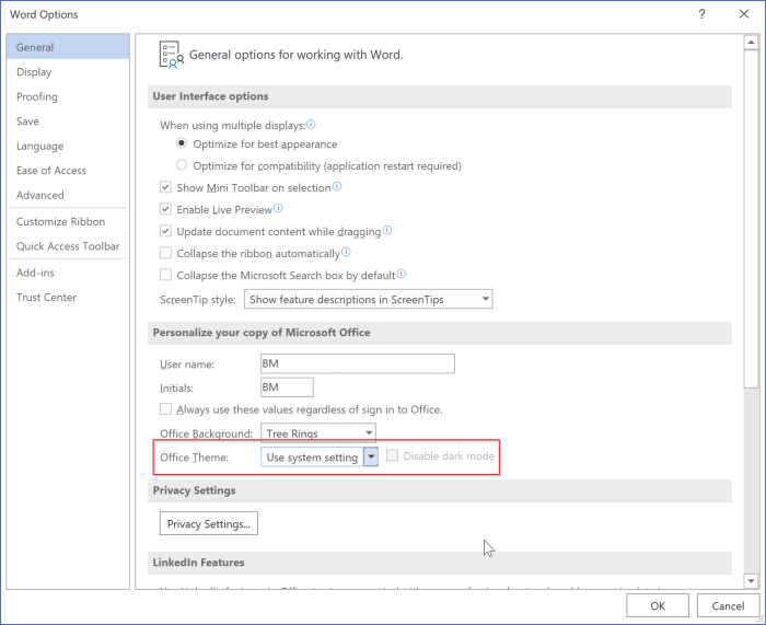 Altere automaticamente o tema do Office Word/Excel/PowerPoint para escuro