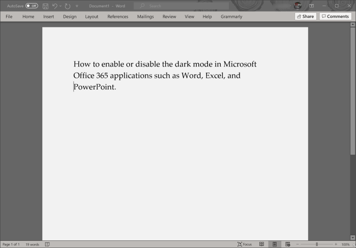 Como ativar ou desativar o modo escuro no Microsoft Office 365 Word, Excel e PowerPoint