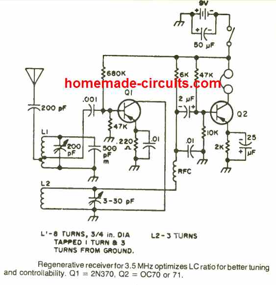 Circuito receptor do transmissor para rádio amador de 80 metros 10 Outro circuito receptor simples de 3,5 MHz