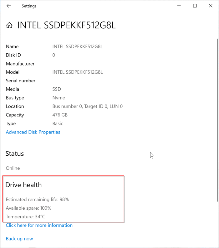 Verifique a vida útil e a temperatura restantes estimadas do SSD NVMe no Windows 10