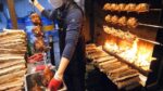 Frango inteiro grelhado em madeira de carvalho com queijo – comida de rua coreana