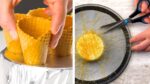 Coloque as casquinhas de sorvete em papel alumínio e recheie com massa | 6 sobremesas com caramelo