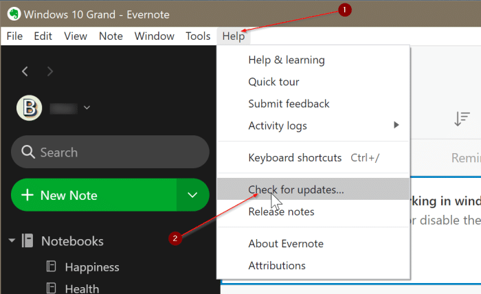 3 maneiras de corrigir o aplicativo Evernote que não abre ou não funciona no Windows 10 6 Atualize o aplicativo Evernote para a versão mais recente
