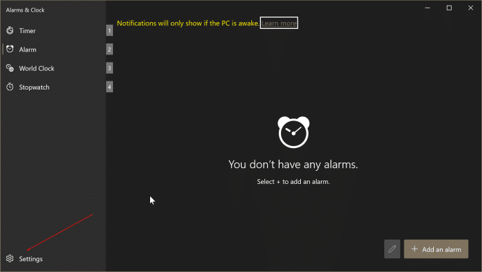 Como usar alarmes no Windows 10 8 Ative o modo escuro no aplicativo Alarmes e Relógio