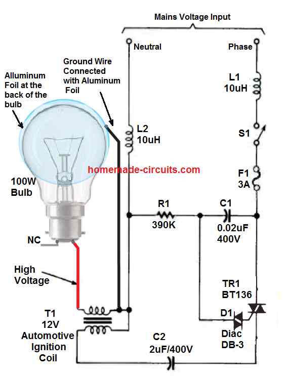 Faça este circuito de bola de plasma 6 Descrição do circuito.