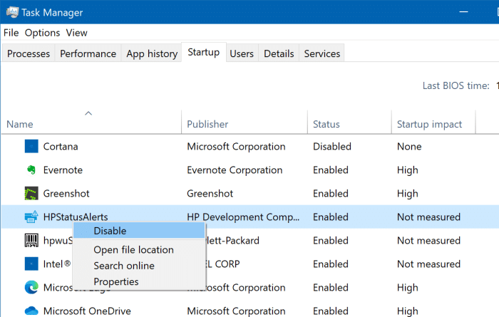 Visualize programas de inicialização via Gerenciador de Tarefas no Windows 10