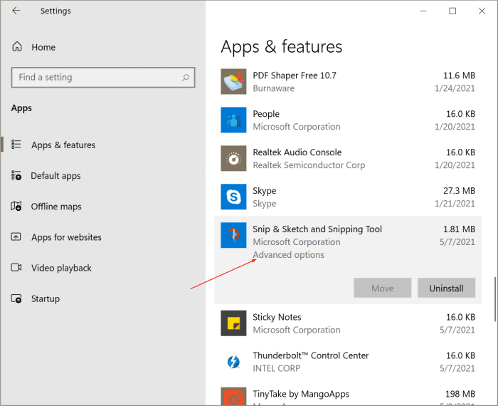 Redefinir ou reparar Ferramenta de Recorte e Recorte e Esboço