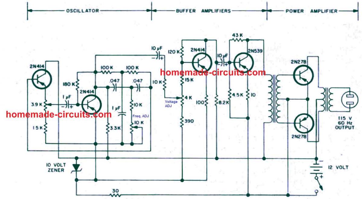 Circuito inversor de onda senoidal pura de 250 watts