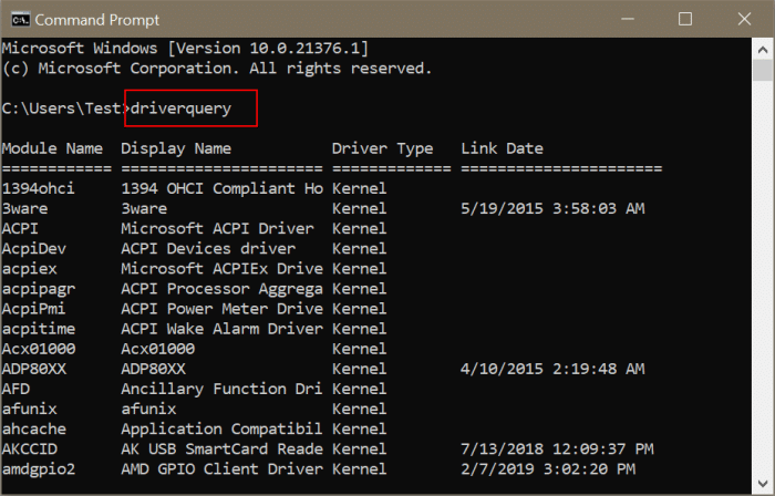 Veja todos os drivers instalados via prompt de comando no Windows 10